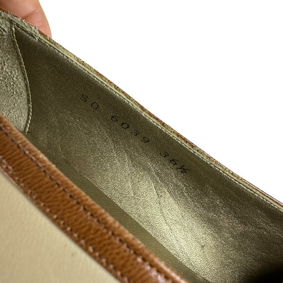 Saint Laurent Pump Shoes Size US 7 Beige Brown Patent Leather Heel Block Bow - Picture 13 of 15